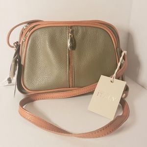 Valentina Leather Crossbody Bag Olive Green Tan